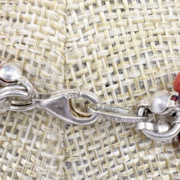 Multi Strand Red Coral and Turquoise Sterling Silver Pendant Statement Necklace - Picture 7 of 11